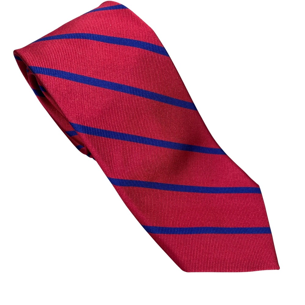 Chaps Striped Repp Tie Mens Red‎ Blue Silk Ribbed Classic Preppy Academia 59x3.5